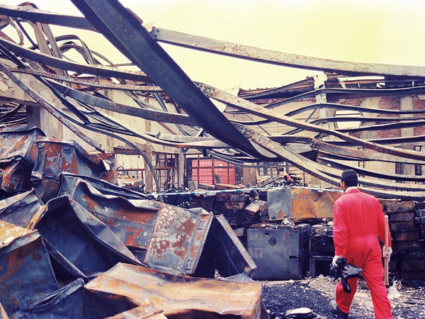 fire damage cleanup of a factory in singapore