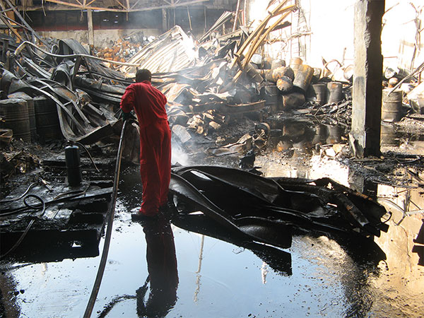 fire damage removal and restoration of debris in an industrial factory in singapore